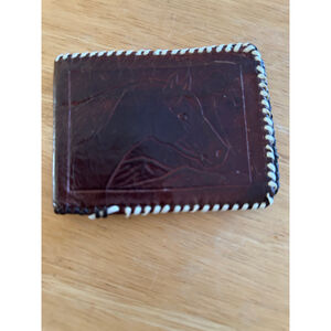 Vintage Western Tooled Leather Horse Wallet Whipstitch Bifold Cowboy